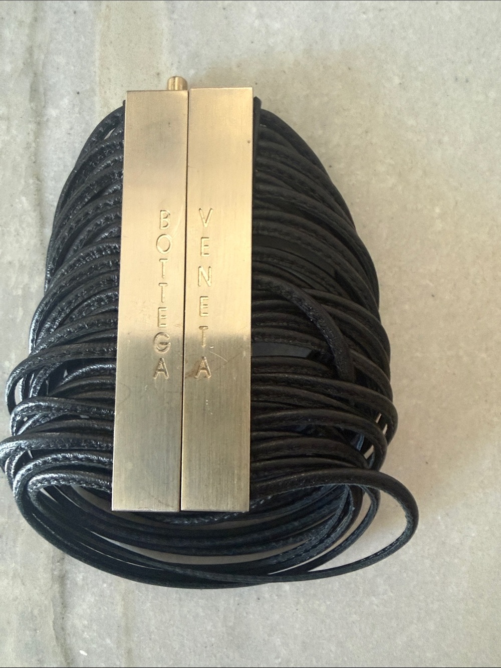 Bottega Veneta Black Multi-Strand Leather Bracelet with Gold-Tone Clasp
